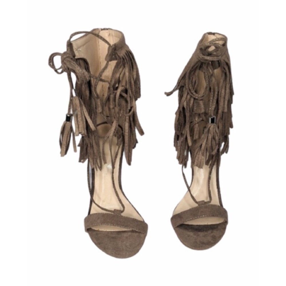 Taupe Fringe Heels From Go Jane